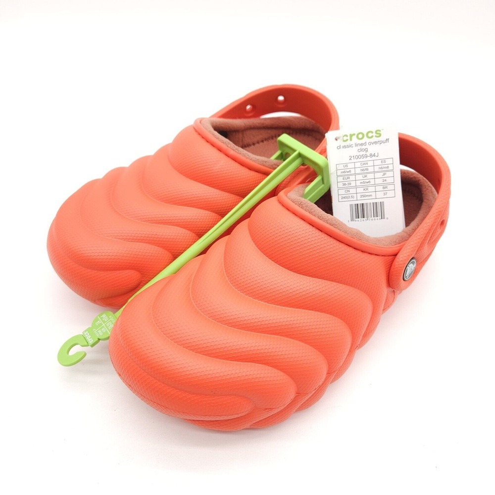 Crocs Classic (Womens 8 Mens 6) Lined Overpuff‎ Clogs Lava Orange Sandals Shoes